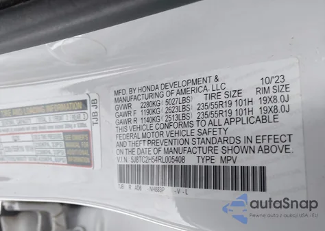 2024 Acura Rdx Technology Package z USA, uszkodzony, nr VIN 5J8TC2H54RL005408